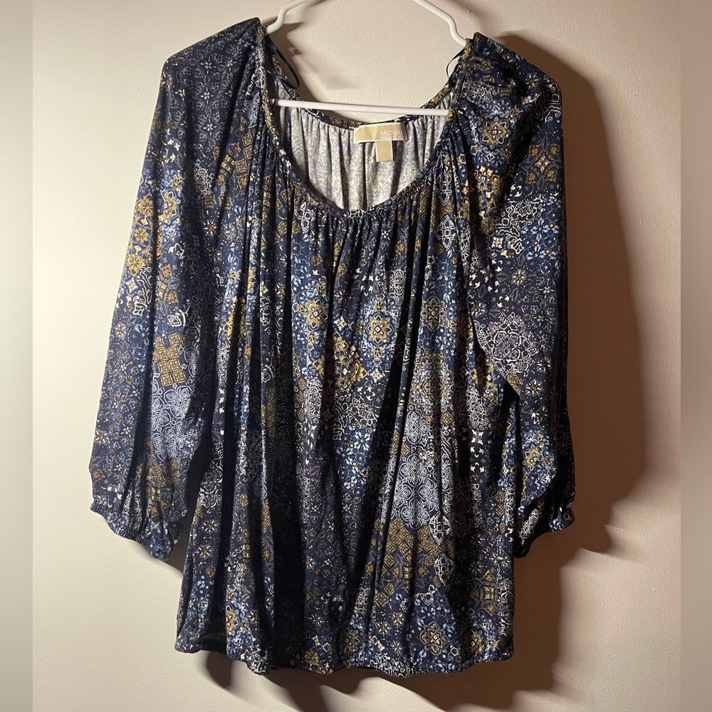 Michael Michael Kors Women's 3/4 Sleeves Navy Design Pattern Size XL NWOT Fall